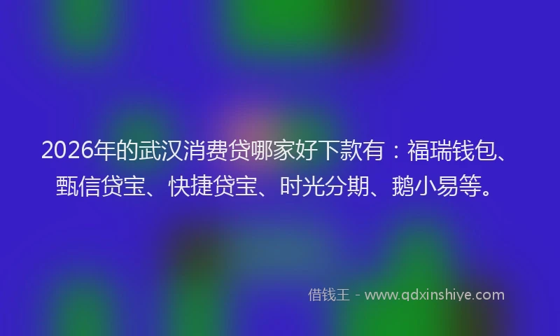 2026年的武汉消费贷哪家好下款有：福瑞钱包、甄信贷宝、快捷贷宝、时光分期、鹅小易等。