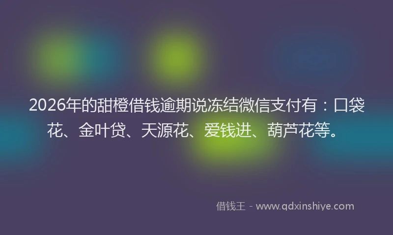 2026年的甜橙借钱逾期说冻结微信支付有：口袋花、金叶贷、天源花、爱钱进、葫芦花等。