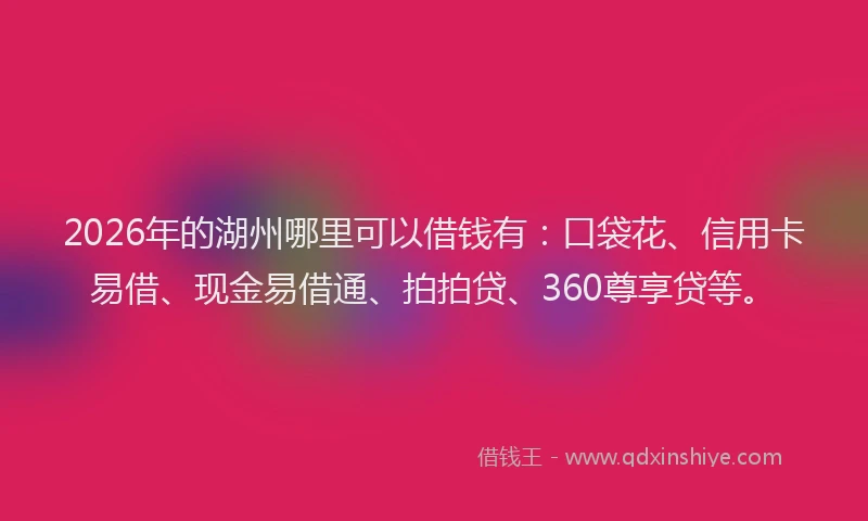 2026年的湖州哪里可以借钱有：口袋花、信用卡易借、现金易借通、拍拍贷、360尊享贷等。