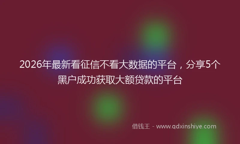 2026年最新看征信不看大数据的平台，分享5个黑户成功获取大额贷款的平台