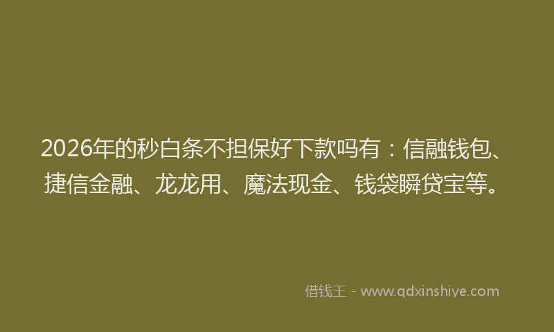 2026年的秒白条不担保好下款吗有：信融钱包、捷信金融、龙龙用、魔法现金、钱袋瞬贷宝等。