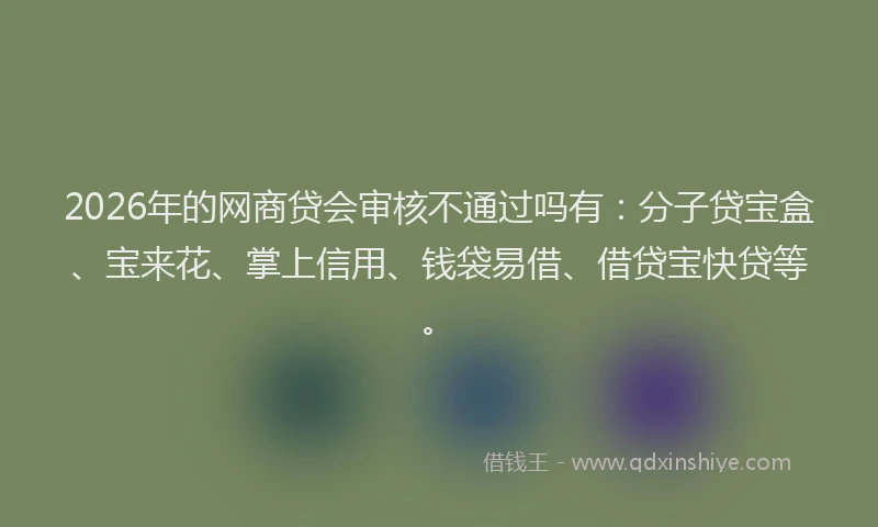 2026年的网商贷会审核不通过吗有：分子贷宝盒、宝来花、掌上信用、钱袋易借、借贷宝快贷等。