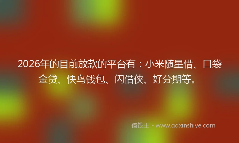 2026年的目前放款的平台有：小米随星借、口袋金贷、快鸟钱包、闪借侠、好分期等。