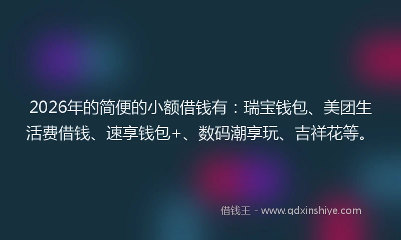 2026年的简便的小额借钱有：瑞宝钱包、美团生活费借钱、速享钱包+、数码潮享玩、吉祥花等。