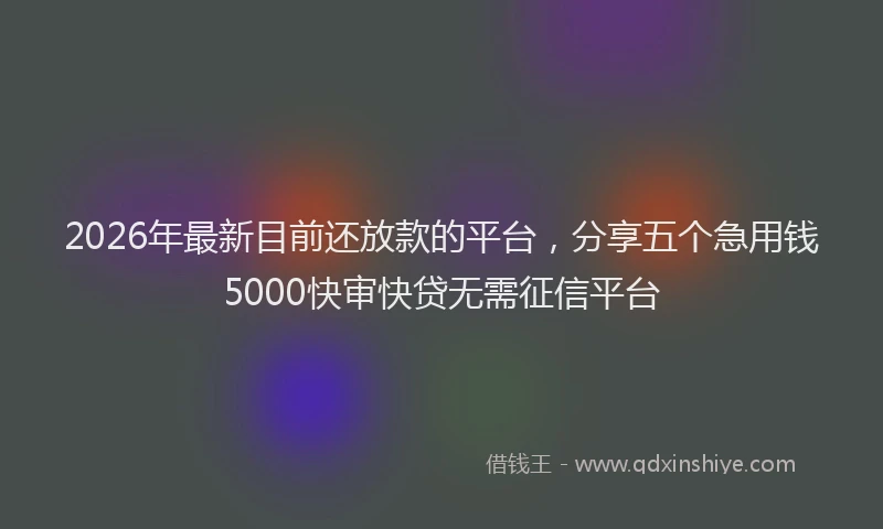 2026年最新目前还放款的平台，分享五个急用钱5000快审快贷无需征信平台
