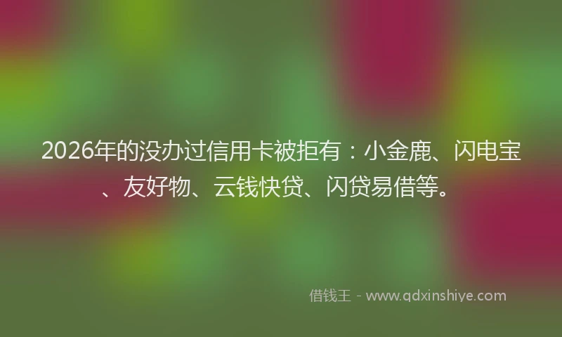 2026年的没办过信用卡被拒有：小金鹿、闪电宝、友好物、云钱快贷、闪贷易借等。