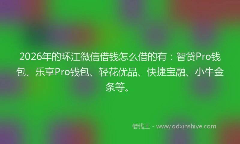 2026年的环江微信借钱怎么借的有：智贷Pro钱包、乐享Pro钱包、轻花优品、快捷宝融、小牛金条等。