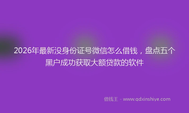 2026年最新没身份证号微信怎么借钱，盘点五个黑户成功获取大额贷款的软件