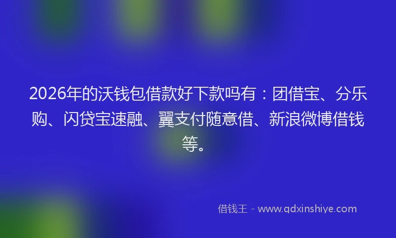 2026年的沃钱包借款好下款吗有：团借宝、分乐购、闪贷宝速融、翼支付随意借、新浪微博借钱等。