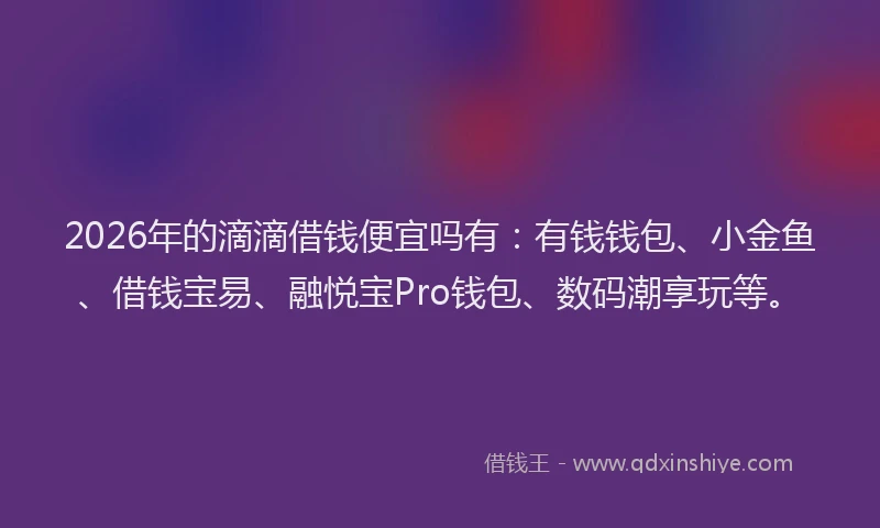 2026年的滴滴借钱便宜吗有：有钱钱包、小金鱼、借钱宝易、融悦宝Pro钱包、数码潮享玩等。