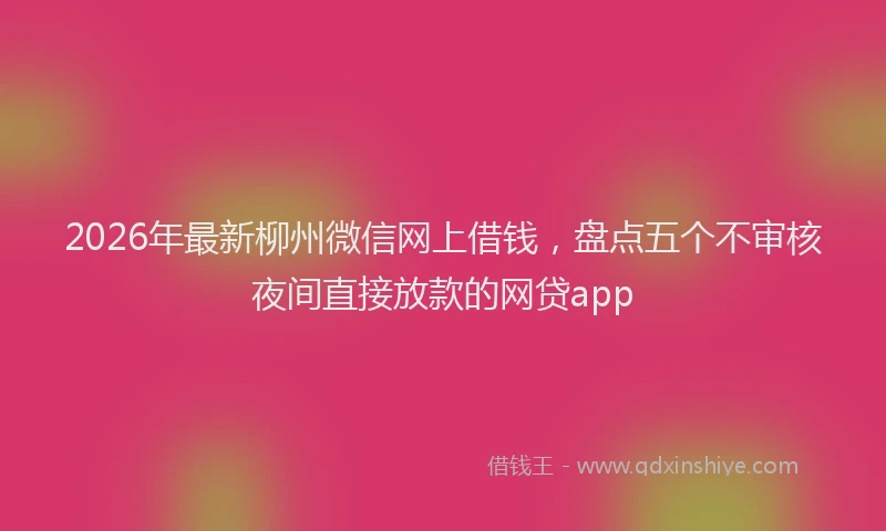 2026年最新柳州微信网上借钱，盘点五个不审核夜间直接放款的网贷app