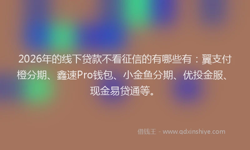 2026年的线下贷款不看征信的有哪些有：翼支付橙分期、鑫速Pro钱包、小金鱼分期、优投金服、现金易贷通等。