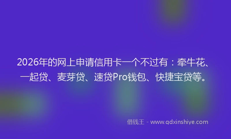 2026年的网上申请信用卡一个不过有：牵牛花、一起贷、麦芽贷、速贷Pro钱包、快捷宝贷等。