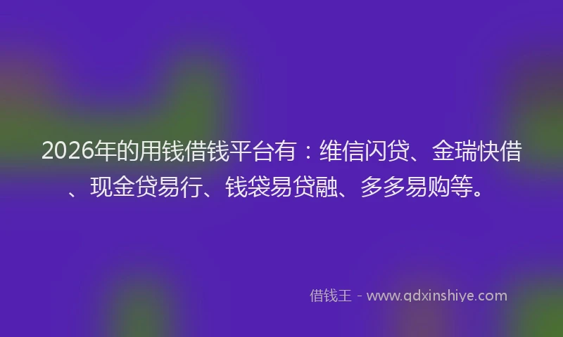 2026年的用钱借钱平台有：维信闪贷、金瑞快借、现金贷易行、钱袋易贷融、多多易购等。