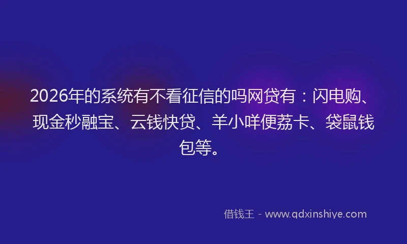 2026年的系统有不看征信的吗网贷有：闪电购、现金秒融宝、云钱快贷、羊小咩便荔卡、袋鼠钱包等。