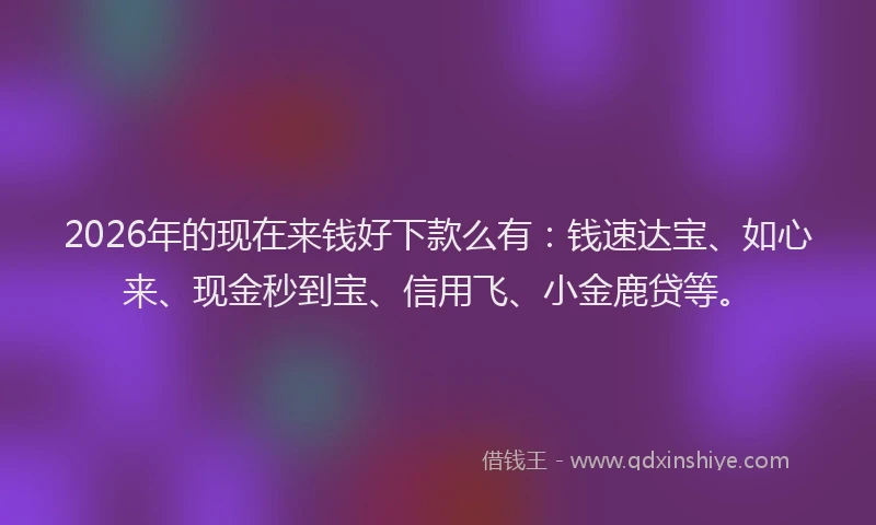 2026年的现在来钱好下款么有：钱速达宝、如心来、现金秒到宝、信用飞、小金鹿贷等。