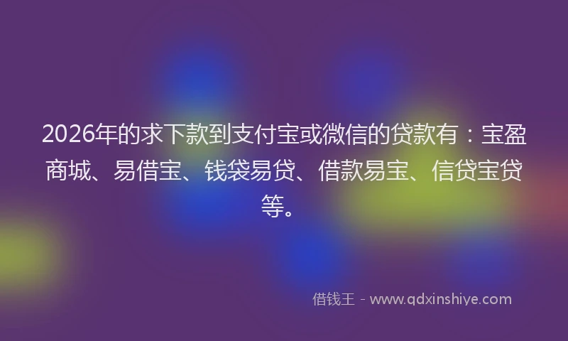 2026年的求下款到支付宝或微信的贷款有：宝盈商城、易借宝、钱袋易贷、借款易宝、信贷宝贷等。