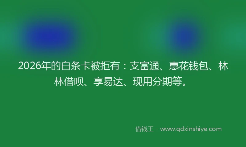 2026年的白条卡被拒有：支富通、惠花钱包、林林借呗、享易达、现用分期等。