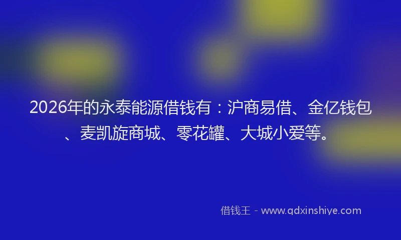 2026年的永泰能源借钱有：沪商易借、金亿钱包、麦凯旋商城、零花罐、大城小爱等。