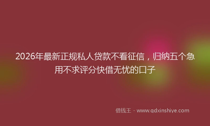 2026年最新正规私人贷款不看征信，归纳五个急用不求评分快借无忧的口子