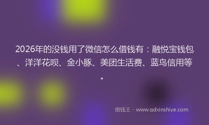 2026年的没钱用了微信怎么借钱有：融悦宝钱包、洋洋花呗、金小豚、美团生活费、蓝鸟信用等。