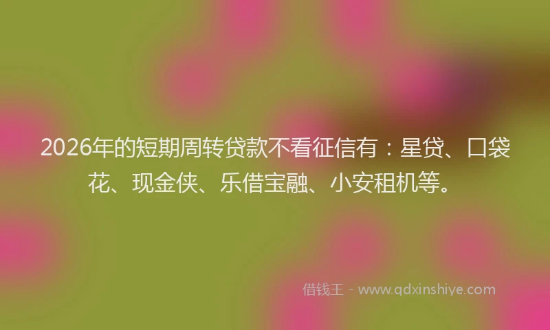 2026年的短期周转贷款不看征信有：星贷、口袋花、现金侠、乐借宝融、小安租机等。