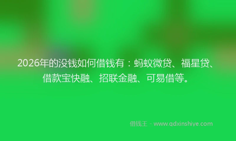 2026年的没钱如何借钱有：蚂蚁微贷、福星贷、借款宝快融、招联金融、可易借等。