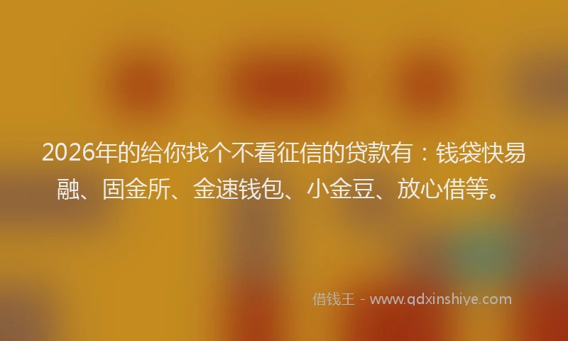2026年的给你找个不看征信的贷款有：钱袋快易融、固金所、金速钱包、小金豆、放心借等。