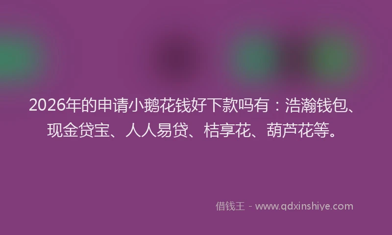 2026年的申请小鹅花钱好下款吗有：浩瀚钱包、现金贷宝、人人易贷、桔享花、葫芦花等。