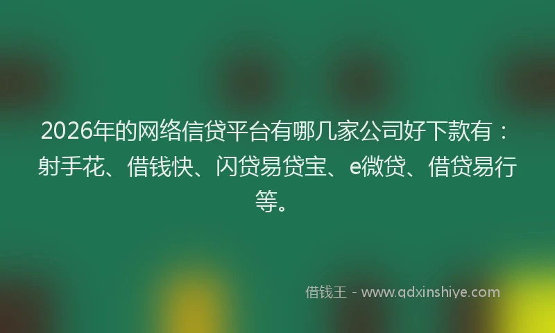 2026年的网络信贷平台有哪几家公司好下款有：射手花、借钱快、闪贷易贷宝、e微贷、借贷易行等。