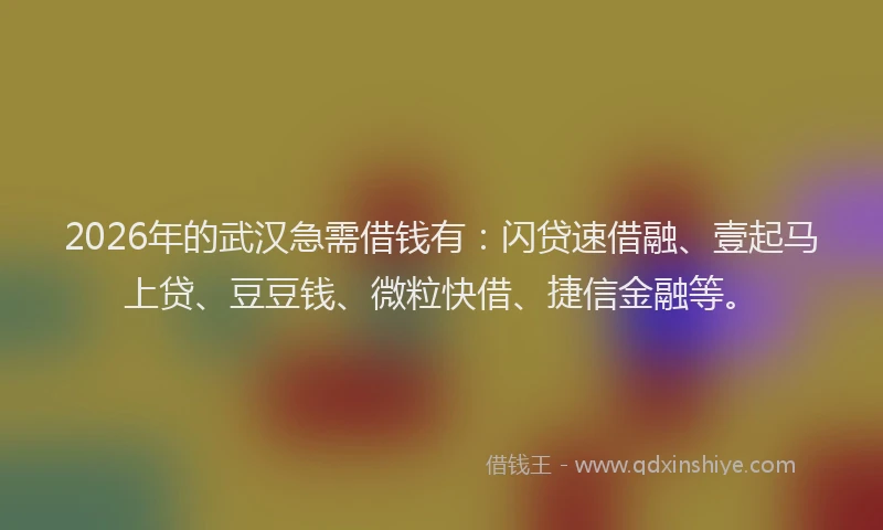 2026年的武汉急需借钱有：闪贷速借融、壹起马上贷、豆豆钱、微粒快借、捷信金融等。