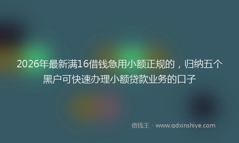 2026年最新满16借钱急用小额正规的，归纳五个黑户可快速办理小额贷款业务的口子