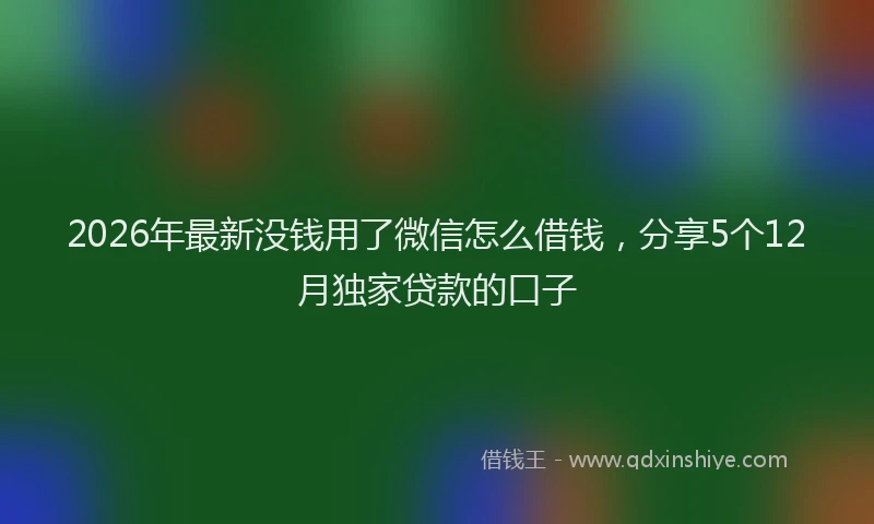 2026年最新没钱用了微信怎么借钱，分享5个12月独家贷款的口子