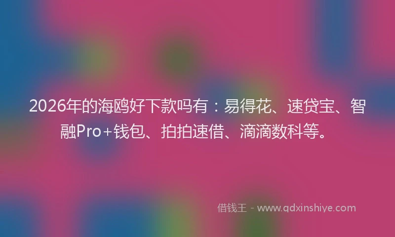 2026年的海鸥好下款吗有：易得花、速贷宝、智融Pro+钱包、拍拍速借、滴滴数科等。