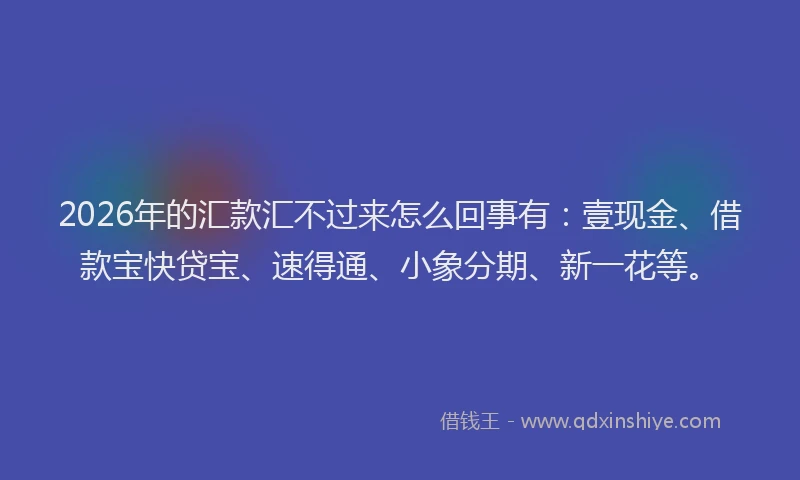 2026年的汇款汇不过来怎么回事有：壹现金、借款宝快贷宝、速得通、小象分期、新一花等。