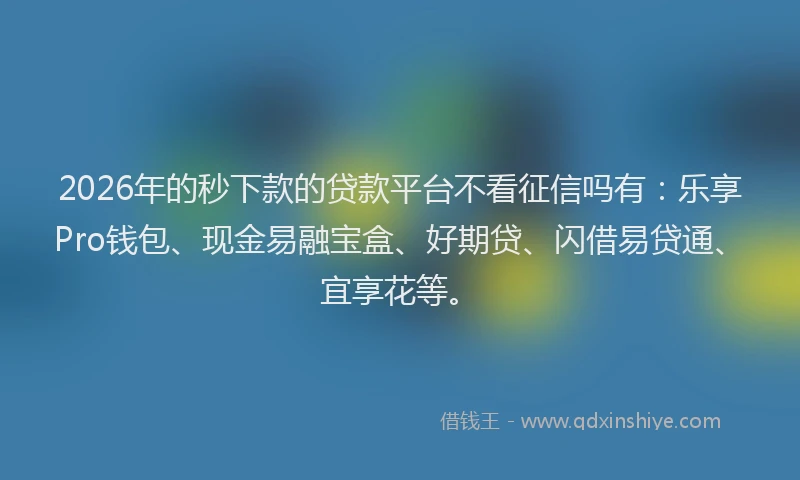 2026年的秒下款的贷款平台不看征信吗有：乐享Pro钱包、现金易融宝盒、好期贷、闪借易贷通、宜享花等。