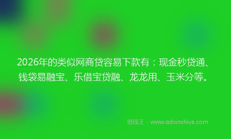 2026年的类似网商贷容易下款有：现金秒贷通、钱袋易融宝、乐借宝贷融、龙龙用、玉米分等。