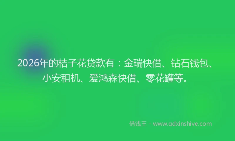 2026年的桔子花贷款有：金瑞快借、钻石钱包、小安租机、爱鸿森快借、零花罐等。