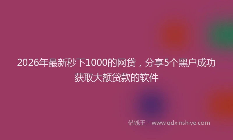 2026年最新秒下1000的网贷，分享5个黑户成功获取大额贷款的软件