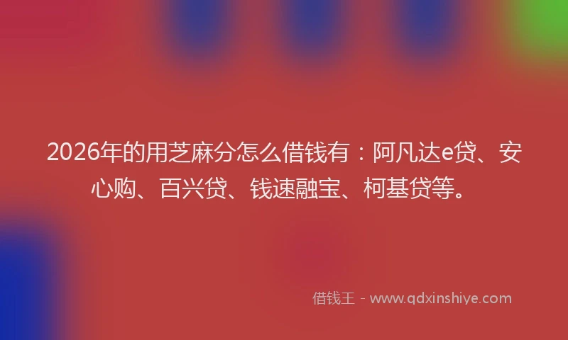 2026年的用芝麻分怎么借钱有：阿凡达e贷、安心购、百兴贷、钱速融宝、柯基贷等。