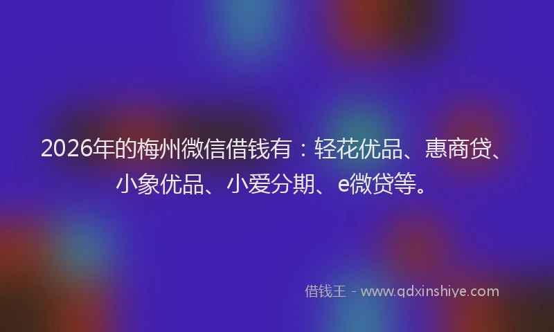 2026年的梅州微信借钱有：轻花优品、惠商贷、小象优品、小爱分期、e微贷等。