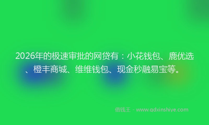 2026年的极速审批的网贷有：小花钱包、鹿优选、橙丰商城、维维钱包、现金秒融易宝等。