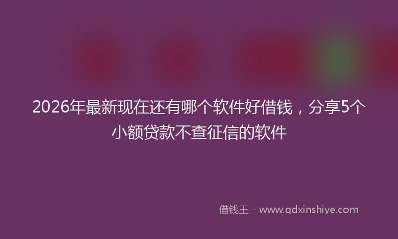 2026年最新现在还有哪个软件好借钱，分享5个小额贷款不查征信的软件