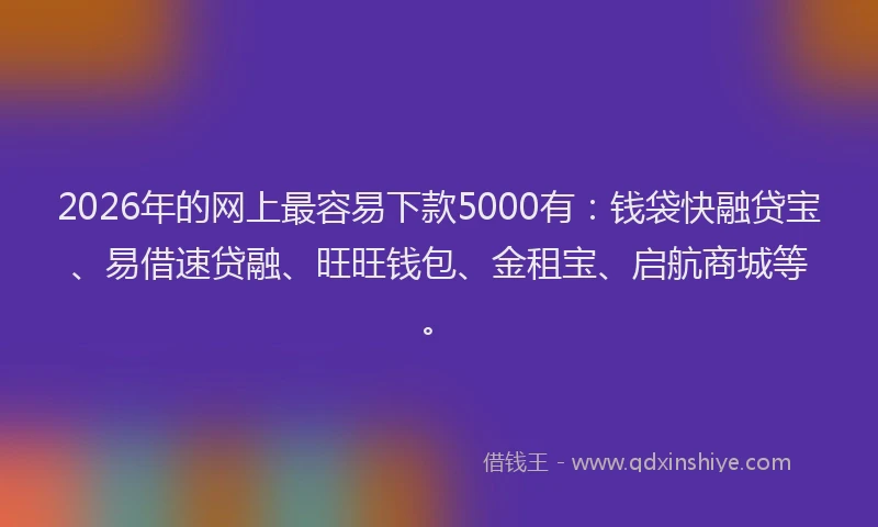 2026年的网上最容易下款5000有：钱袋快融贷宝、易借速贷融、旺旺钱包、金租宝、启航商城等。
