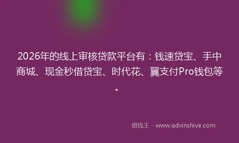 2026年的线上审核贷款平台有：钱速贷宝、手中商城、现金秒借贷宝、时代花、翼支付Pro钱包等。