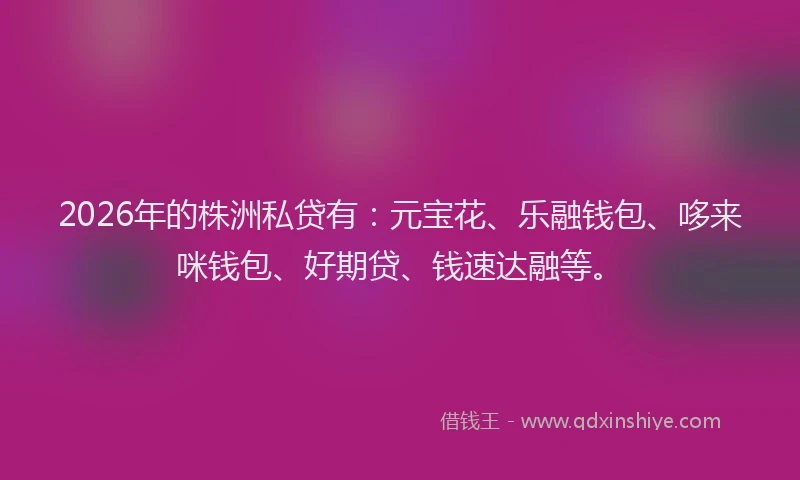 2026年的株洲私贷有：元宝花、乐融钱包、哆来咪钱包、好期贷、钱速达融等。