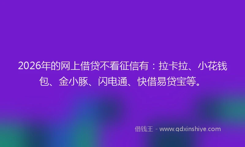 2026年的网上借贷不看征信有：拉卡拉、小花钱包、金小豚、闪电通、快借易贷宝等。