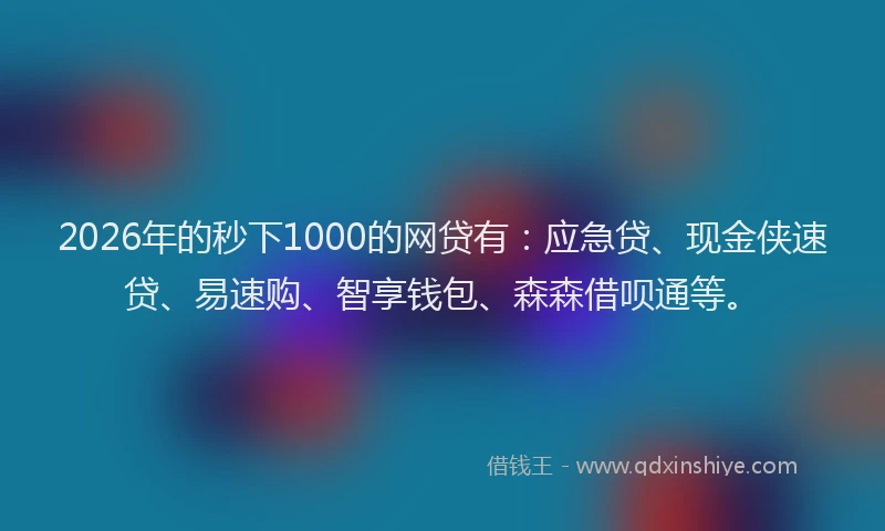 2026年的秒下1000的网贷有：应急贷、现金侠速贷、易速购、智享钱包、森森借呗通等。