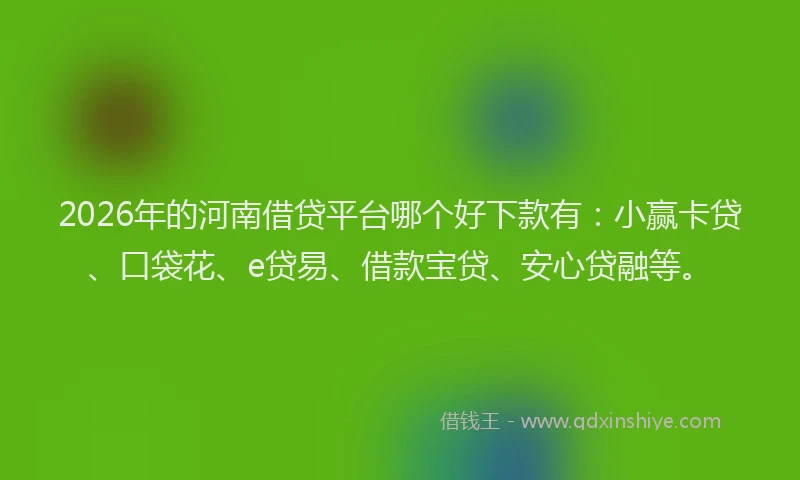 2026年的河南借贷平台哪个好下款有：小赢卡贷、口袋花、e贷易、借款宝贷、安心贷融等。