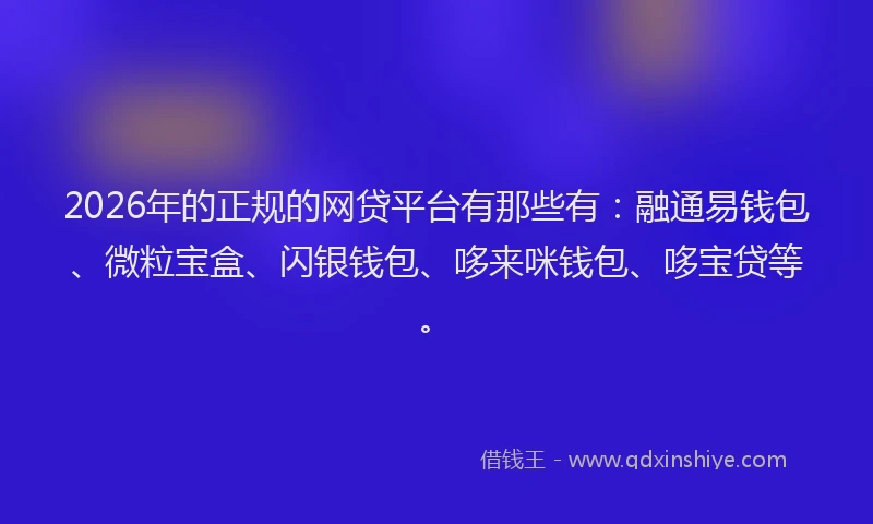 2026年的正规的网贷平台有那些有：融通易钱包、微粒宝盒、闪银钱包、哆来咪钱包、哆宝贷等。